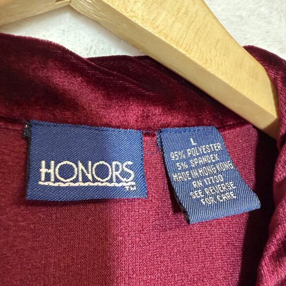Vintage Honors L Burgundy Velvet‎ Button Down Shirt Y2K Soft Vamp Retro Lounge - Picture 5 of 8